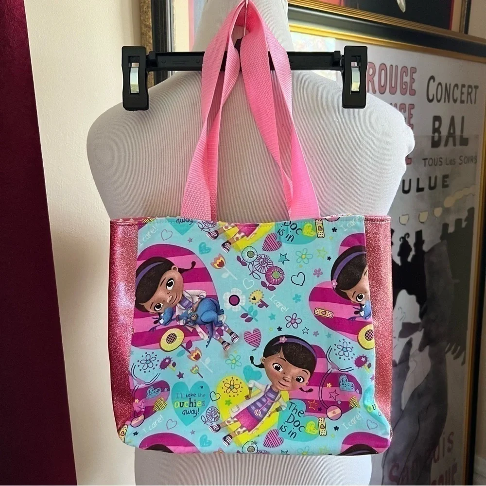 Doc McStuffins Stuffy Homemade Take The Ouchies Away Print Pink Glitter Tote